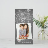Krijtbord Groeten 1-Foto Sneeuwvlok Vakantie Feestdagenkaart (Staand voorkant)