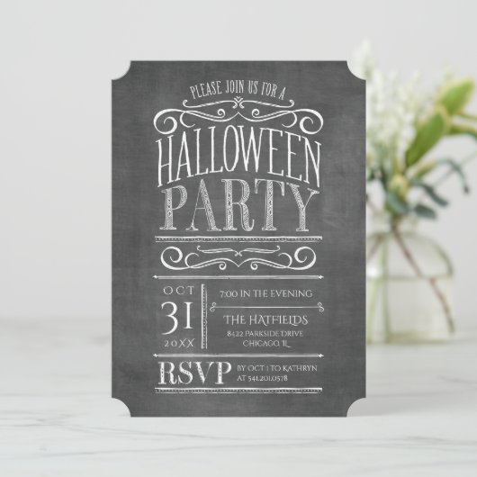  krijtbord Halloween Party Invite Kaart (Staand voorkant)