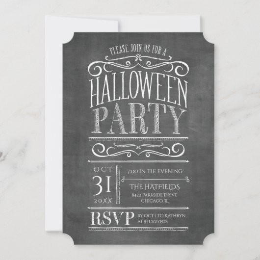  krijtbord Halloween Party Invite Kaart (Voorkant)