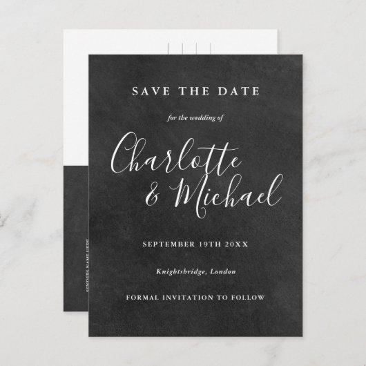 Krijtbord Handtekening Script Trouw Save the Date Aankondigingskaart (Voorkant / Achterkant)