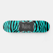 Krijtbord; Heldere Turquoise Zebra Animal Print Skateboard (Horizontaal)