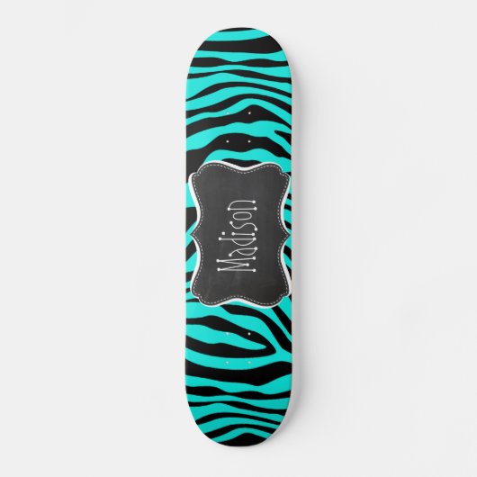 Krijtbord; Heldere Turquoise Zebra Animal Print Skateboard (Voorkant)