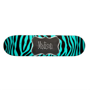 Krijtbord; Heldere Turquoise Zebra Animal Print Skateboard