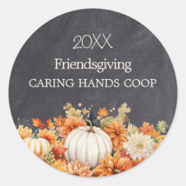 Krijtbord Herfst Pompoen Bloemige Vriendendankdag Ronde Sticker