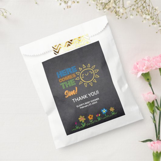 Krijtbord hier komt het Baby shower van de Zoon Bedankzakje (Gezegeld)