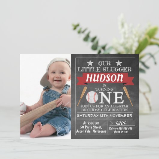 Krijtbord honkbal uitnodiging 1e verjaardag (Staand voorkant)