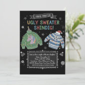 Krijtbord Horrorsweater Feestje Excentrieke Uitnod Kaart (Staand voorkant)