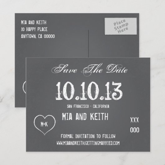 Krijtbord Huwelijk Save The Date Postkaart Aankondigingskaart (Voorkant / Achterkant)