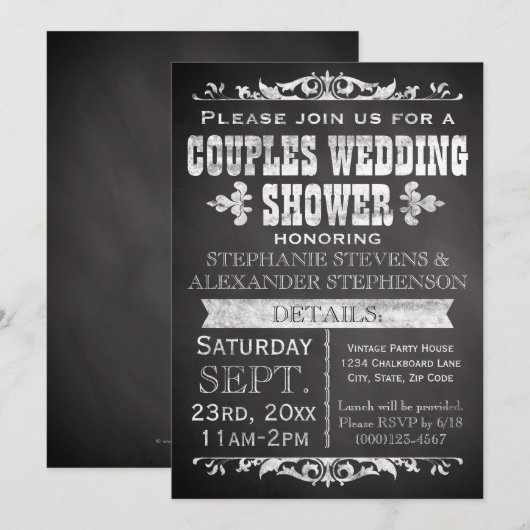 Krijtbord Huwelijksfeest voor Koppels in Retro Sti Kaart (Voorkant / Achterkant)