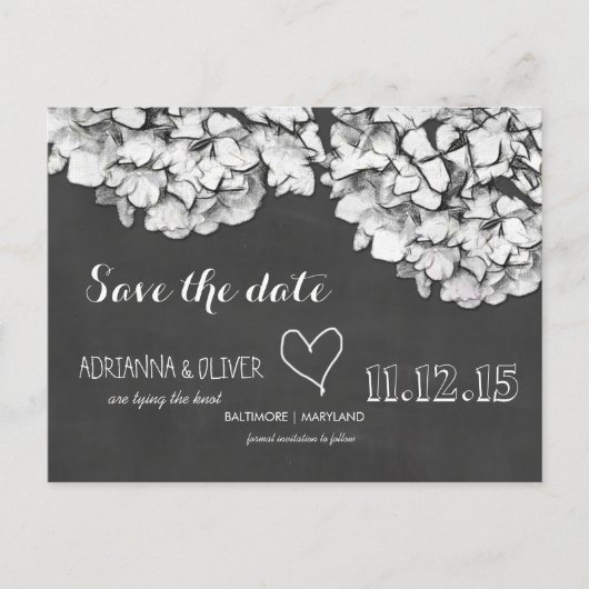Krijtbord Hydrangea Flowers Save The Date Aankondigingskaart (Voorkant)