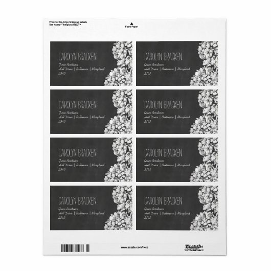  krijtbord Hydrangeas Bloemenbruiloft Etiket (Full Sheet)