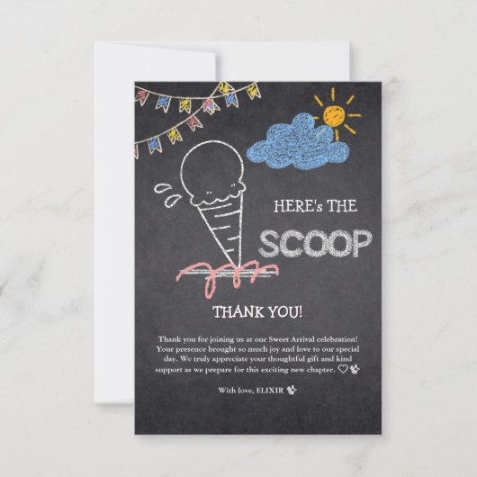 Krijtbord Ice Cream Scoop Drawing Baby shower Bedankkaart (Voorkant)