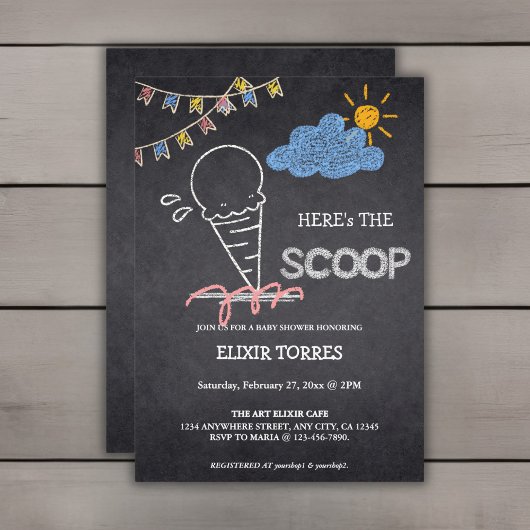 Krijtbord Ice Cream Scoop Drawing Baby shower Kaart