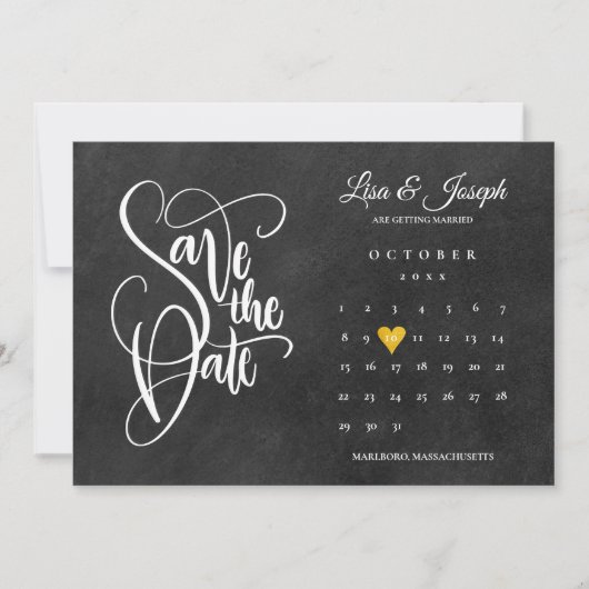 Krijtbord Kalender Gouden Liefdeshart Save The Date (Voorkant)