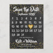 Krijtbord Kalender Save the Date Foto Goud Stof Aankondigingskaart (Voorkant)
