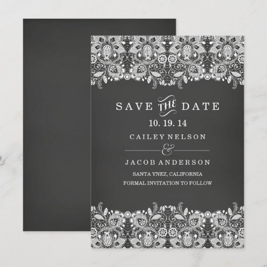 Krijtbord & kant Save the Date Kaart (Voorkant / Achterkant)