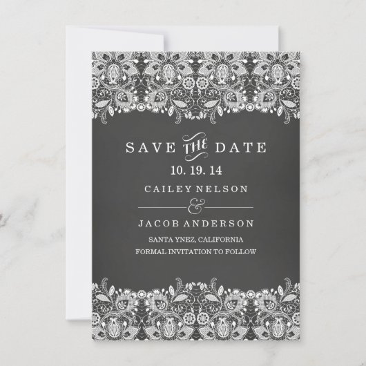 Krijtbord & Kanten Save The Date Kaart (Voorkant)