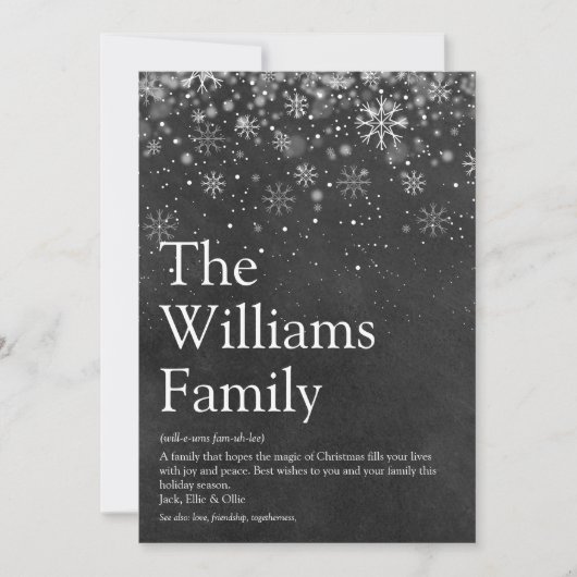 Krijtbord Kerstbericht over Familie Definitie Feestdagenkaart (Voorkant)