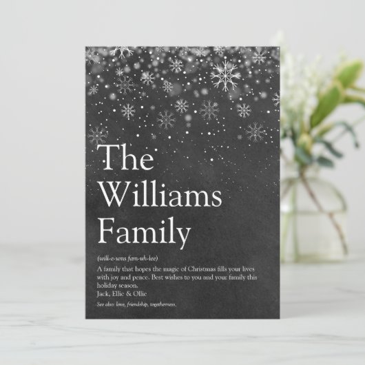 Krijtbord Kerstbericht over Familie Definitie Feestdagenkaart (Staand voorkant)