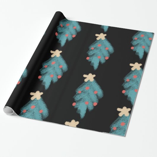 Krijtbord Kerstboom Doodles Cadeaupapier (Uitgerold)