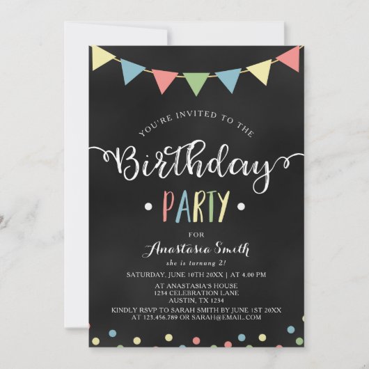 Krijtbord Kleurrijke Bunting Flags Kids Verjaardag Kaart (Voorkant)