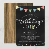 Krijtbord Kleurrijke Bunting Flags Kids Verjaardag Kaart (Voorkant / Achterkant)