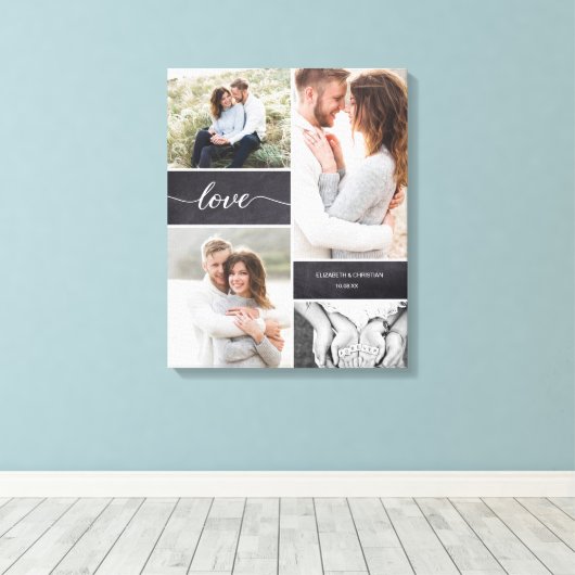 Krijtbord koppel Foto Collage Liefde script  Canvas Afdruk (Insitu (Houten vloer))