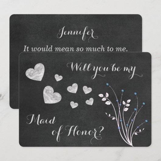 Krijtbord Kralen Bloemrijke Trouvriendin Uitnodigi Kaart (Voorkant / Achterkant)