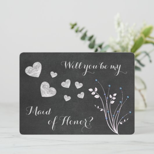 Krijtbord Kralen Bloemrijke Trouvriendin Uitnodigi Kaart (Staand voorkant)