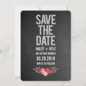 Krijtbord Landelijke Bloem Save the Date Typografi Kaart (Achterkant)