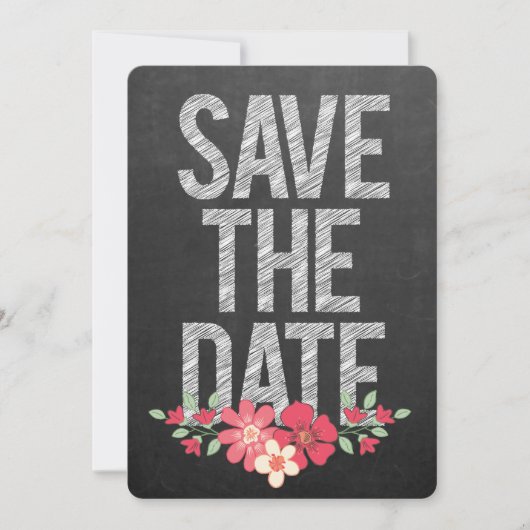 Krijtbord Landelijke Bloem Save the Date Typografi Kaart (Voorkant)