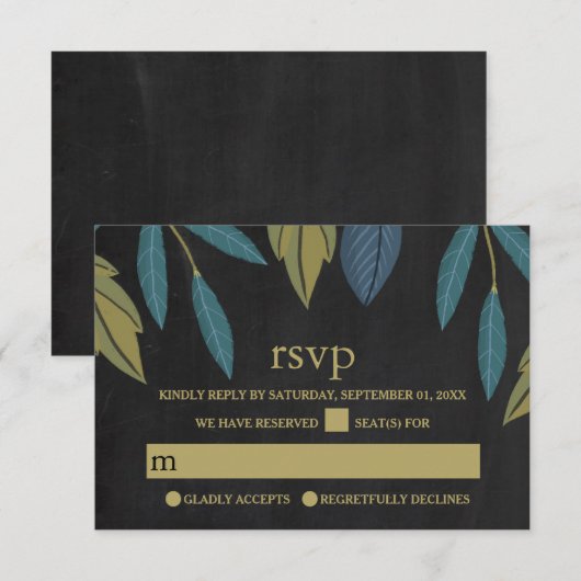 Krijtbord Leaf Bruiloft RSVP Kaartje (Voorkant / Achterkant)