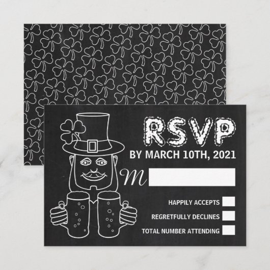 Krijtbord Leprechaun, St Patrick's Day Party RSVP (Voorkant / Achterkant)