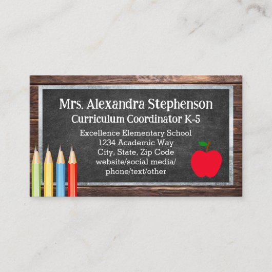 Krijtbord Leraar Onderwijs School Visitekaartje (Voorkant)