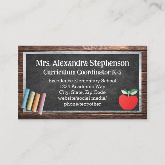 Krijtbord Leraar Onderwijs School Visitekaartje (Voorkant)