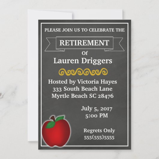 Krijtbord Leraar Pensioen Uitnodiging (Voorkant)