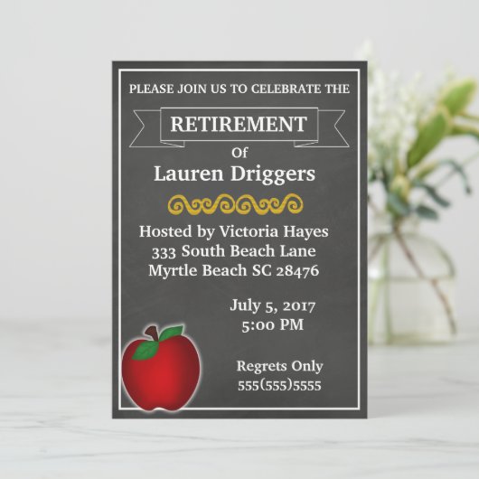 Krijtbord Leraar Pensioen Uitnodiging (Staand voorkant)