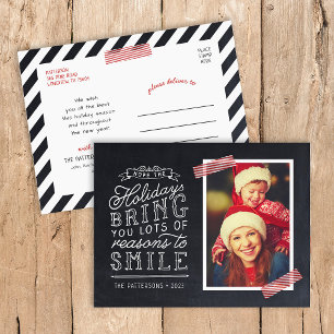 Krijtbord Lettering Festive Familie Foto Feestdagenkaart