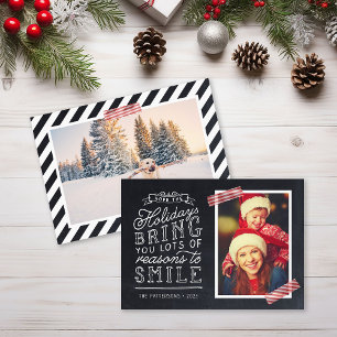 Krijtbord Lettering Festive Familie Foto Feestdagenkaart