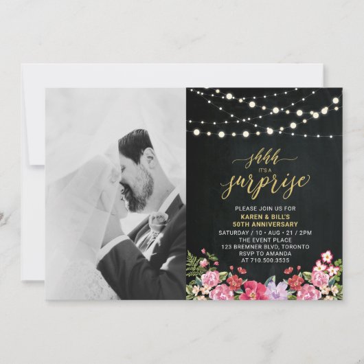Krijtbord & Licht Foto 50ste Huwelijksverjaardag Kaart (Voorkant)