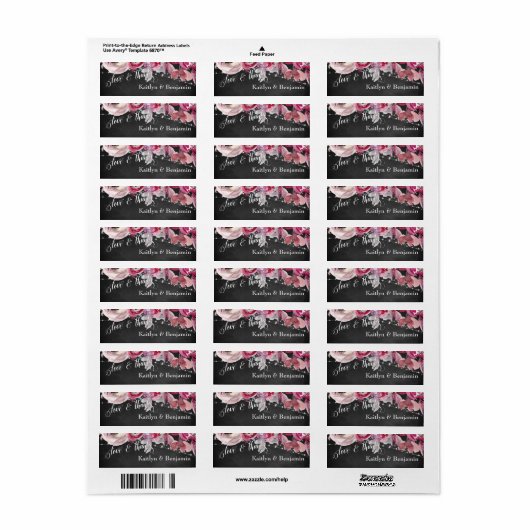 Krijtbord, Lichten, Roze Bloemen Liefde & Bedankt Etiket (Full Sheet)