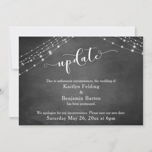Krijtbord Lichtjes Update Script Uitgestelde Trouw Kaart (Voorkant)