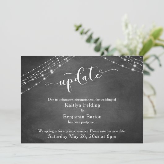 Krijtbord Lichtjes Update Script Uitgestelde Trouw Kaart (Staand voorkant)