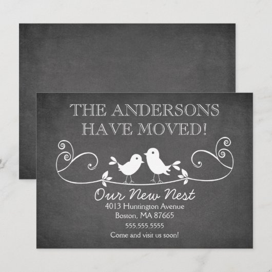 Krijtbord Liefdesvogels Nieuw Adres Aankondiging (Voorkant / Achterkant)