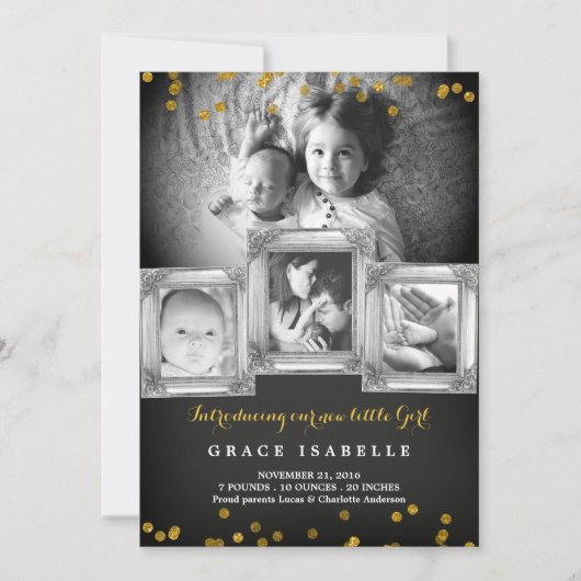 Krijtbord Lijst Confetti Baby Geboorteaankondiging Aankondiging (Voorkant)