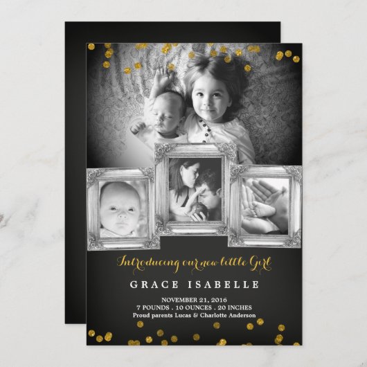 Krijtbord Lijst Confetti Baby Geboorteaankondiging Aankondiging (Voorkant / Achterkant)