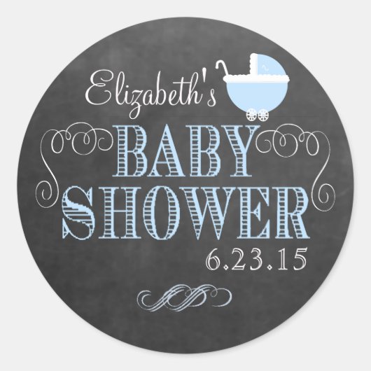 krijtbord look blauw Baby shower Ronde Sticker (Voorkant)