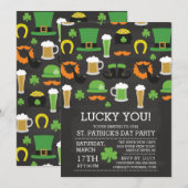 Krijtbord Lucky You St Patrick's Day Dinner Party Kaart (Voorkant / Achterkant)