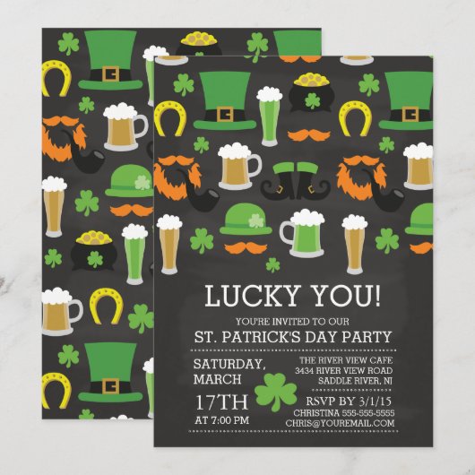 Krijtbord Lucky You St Patrick's Day Dinner Party Kaart (Voorkant / Achterkant)