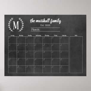Krijtbord Maandelijkse Gezinsmonogramkalender Poster